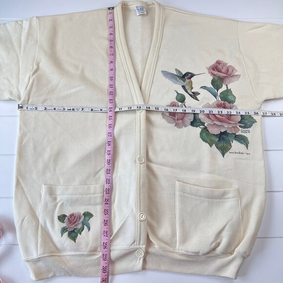 Active Wear Vintage Cardigan Sweatshirt Flower Hummingbird Women's Size XXL USA - Picture 5 of 6